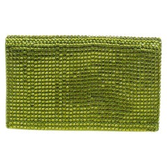 Tom Ford Green Satin Crystal Embellished Flat Clutch