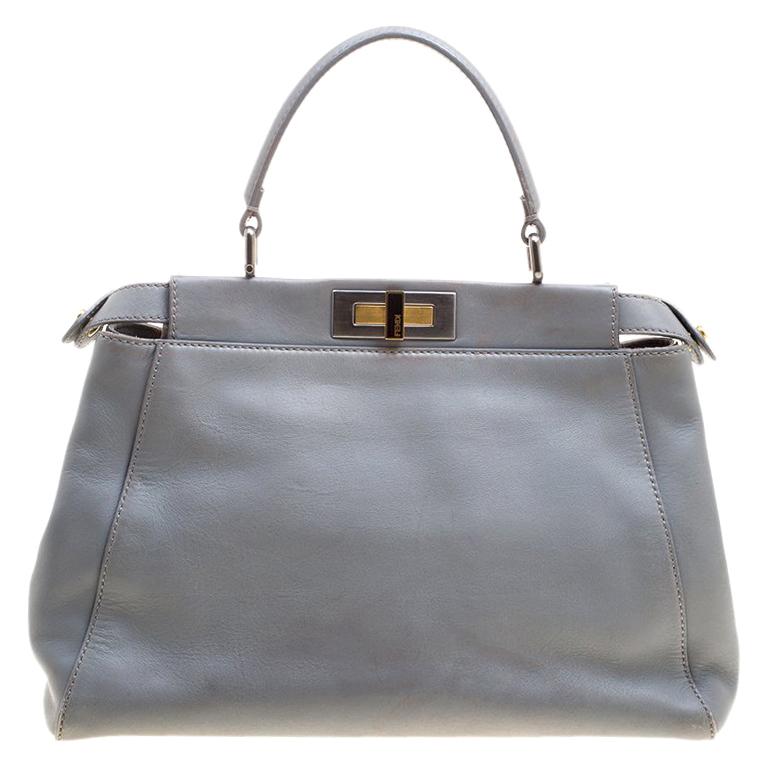 Fendi Grey Leather Medium Peekaboo Top Handle Bag For Sale at 1stDibs ...