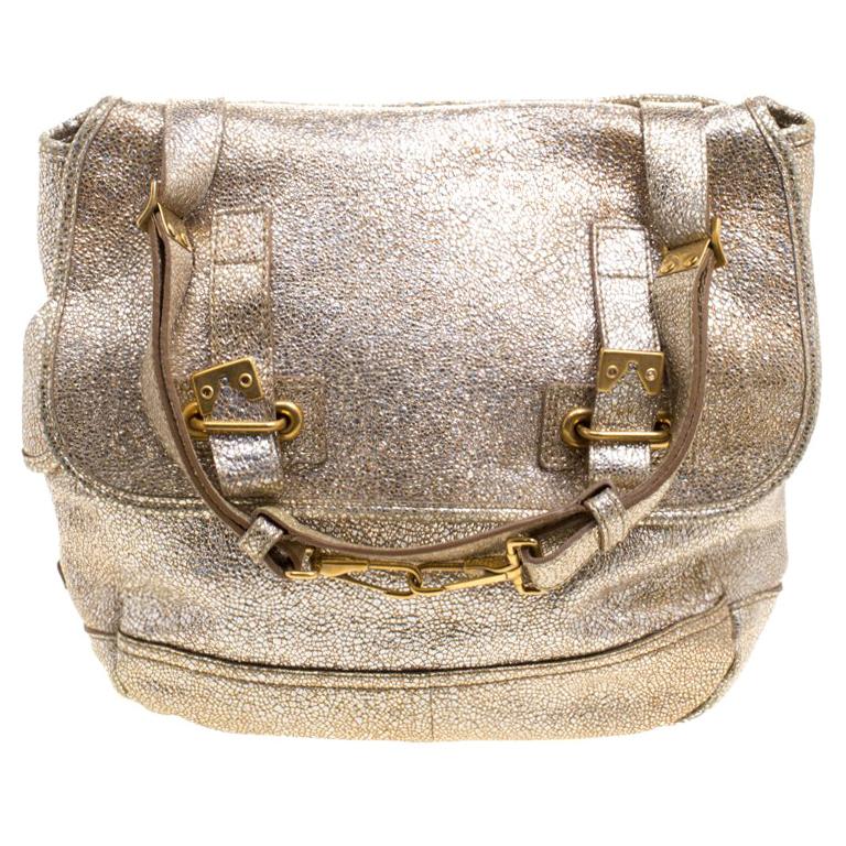 Saint Laurent Paris Metallic Gold Leather Besace Shoulder Bag