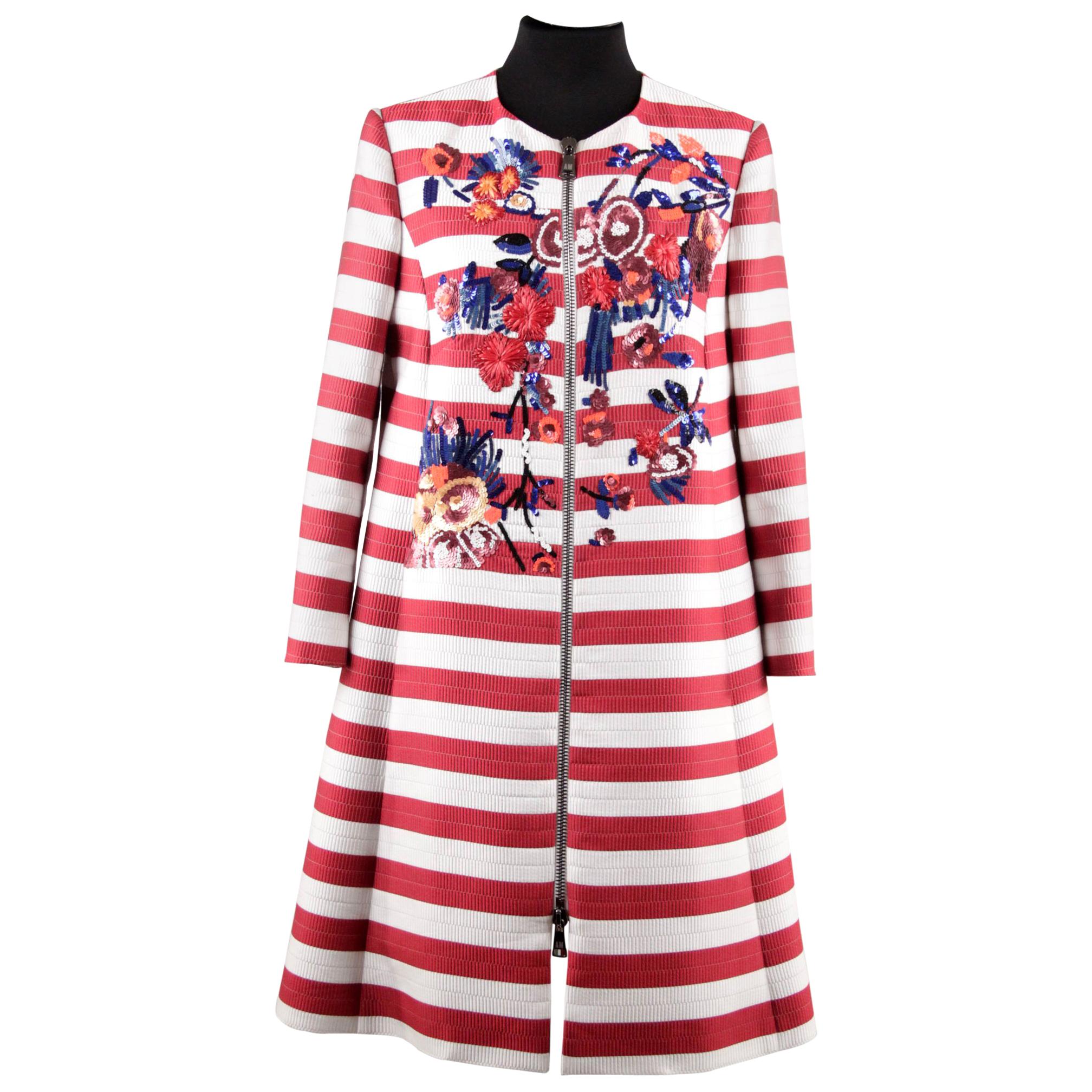 Antonio Marras Striped GrosGrain Embroidered Coat with Zip Front Size 38