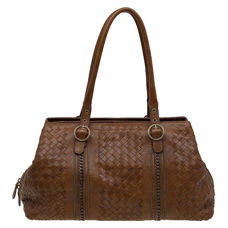 Bottega Veneta Brown Intrecciato Leather Satchel For Sale at 1stDibs