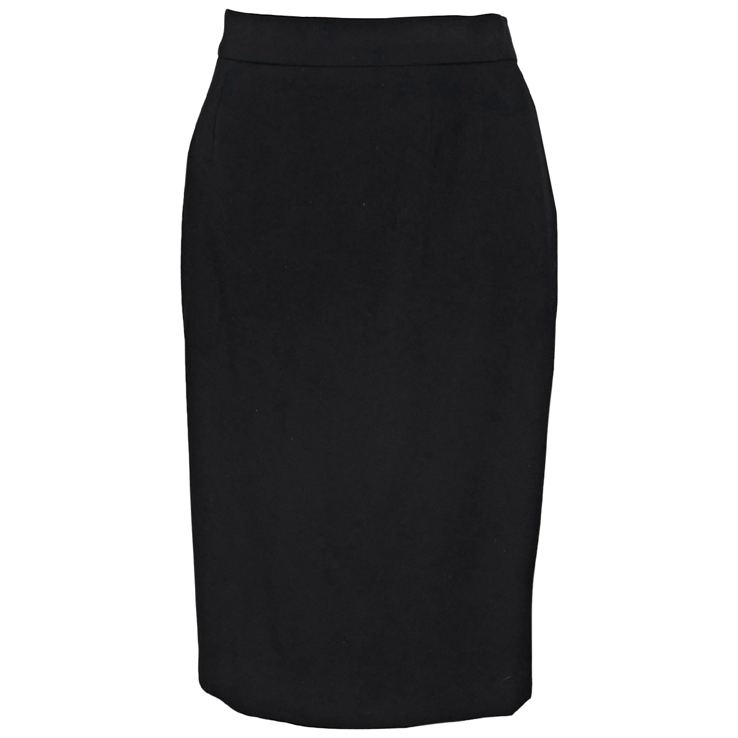 Black Vintage Chanel Wool Pencil Skirt