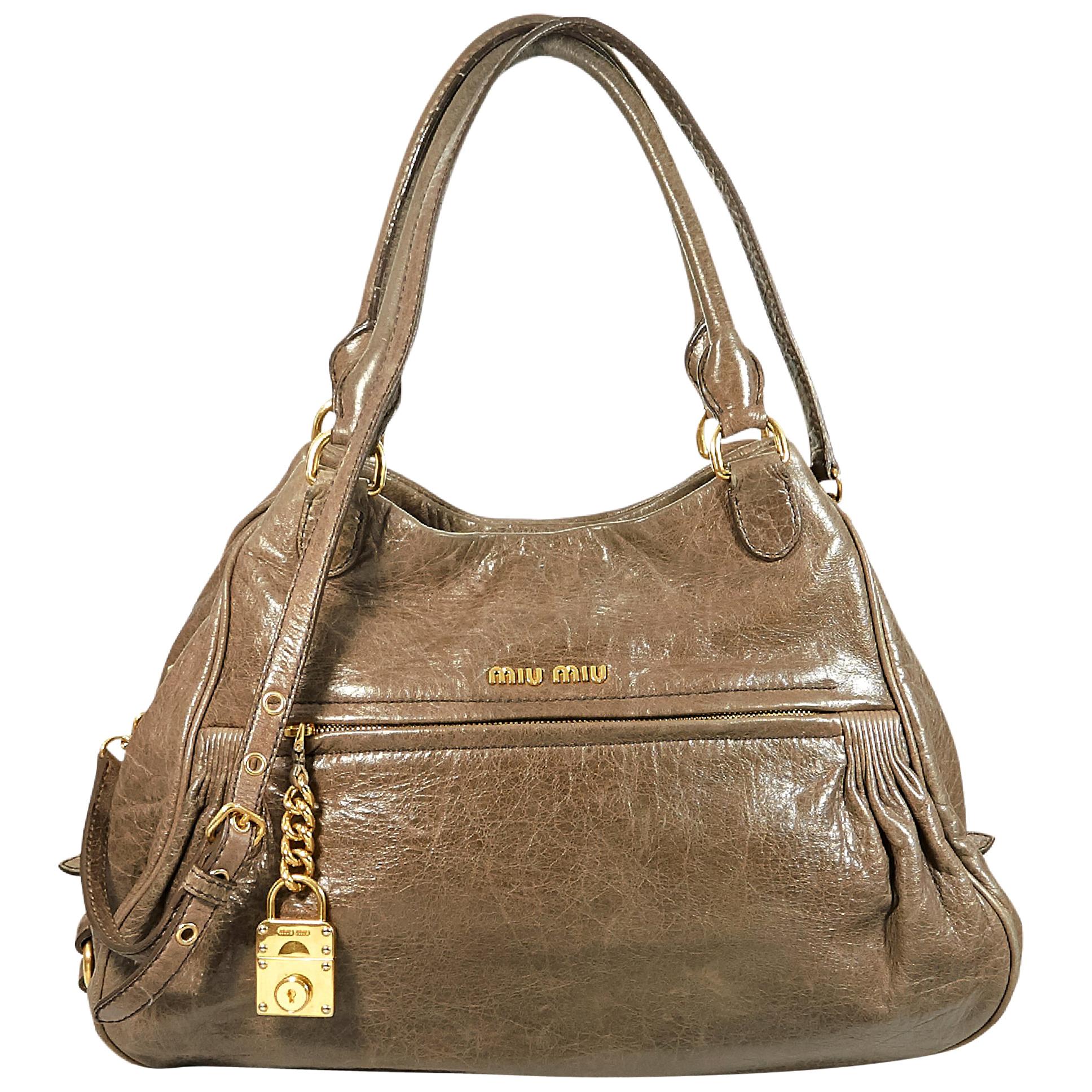 Taupe Miu Miu Leather Satchel Handbag
