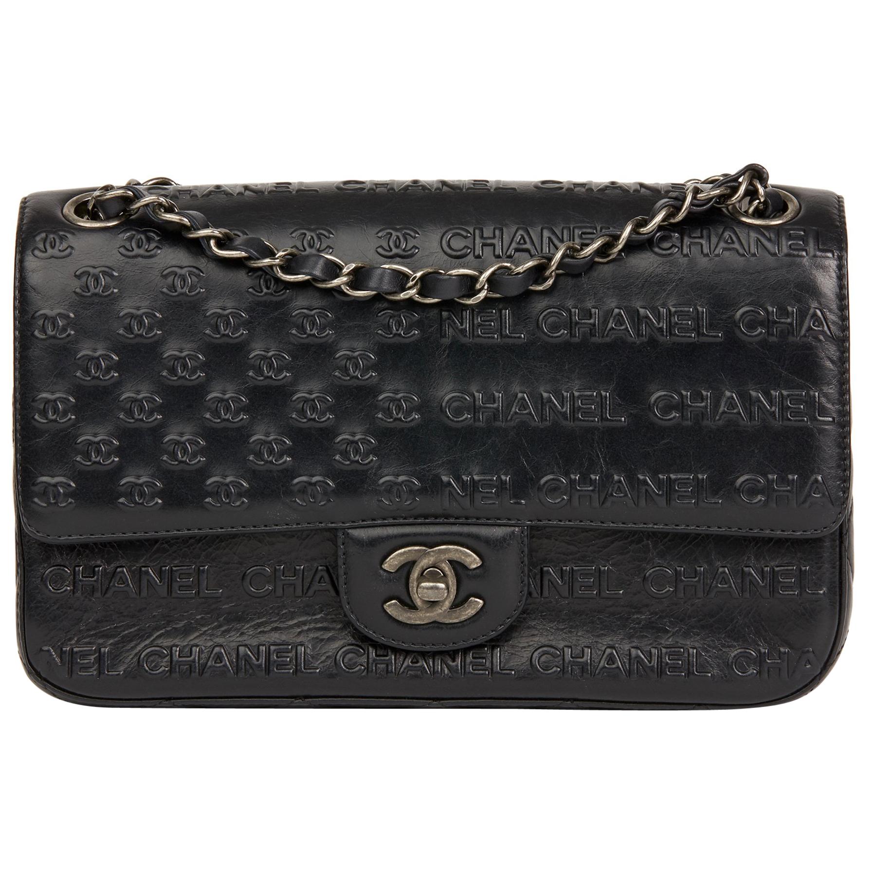 2014 Chanel Black Embossed Calfskin Paris-Dallas Classic Single Flap Bag