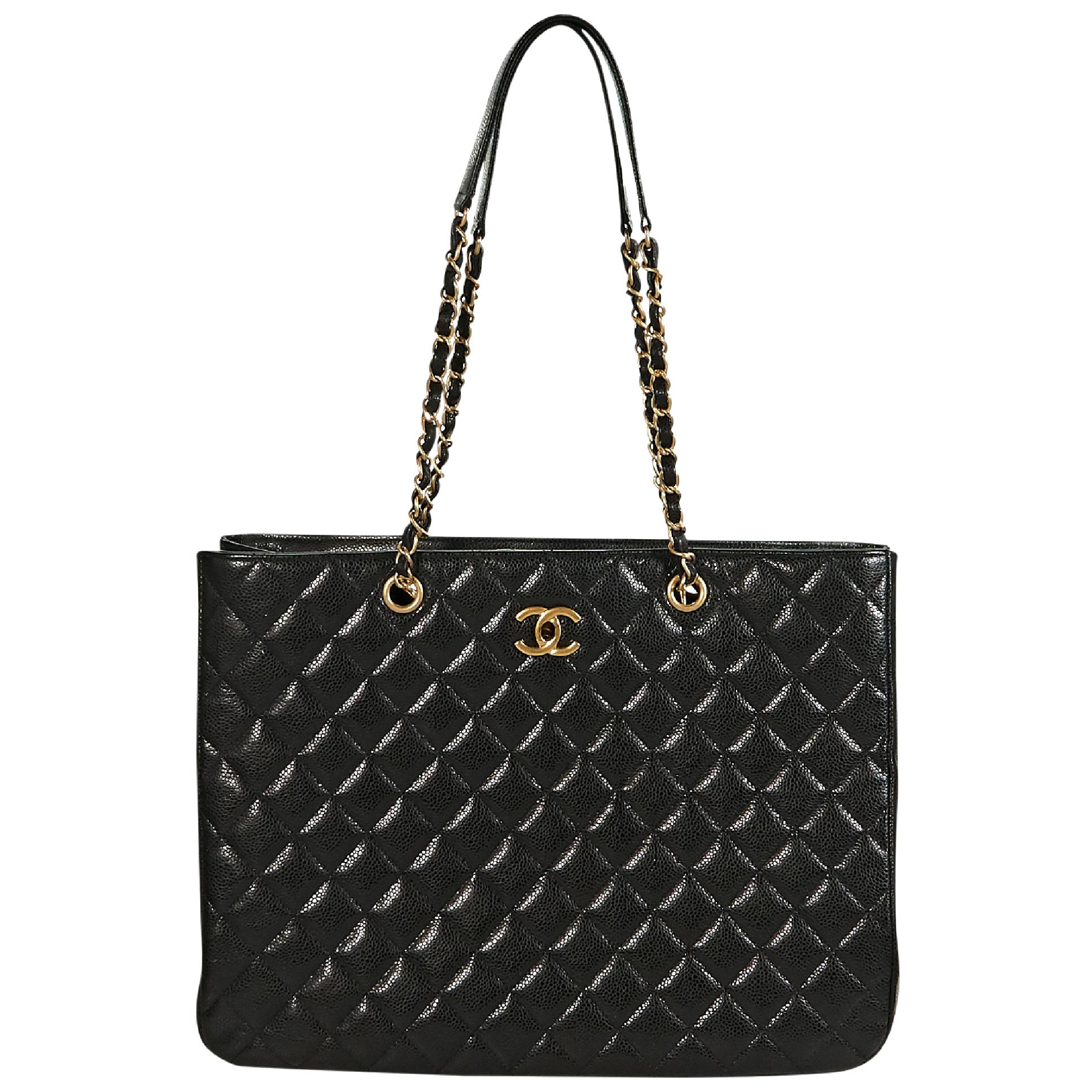 Black Chanel Quilted Leather Shopper Tote Bag at 1stDibs