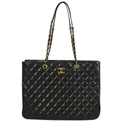 Black Chanel Quilted Leather Shopper Tote Bag