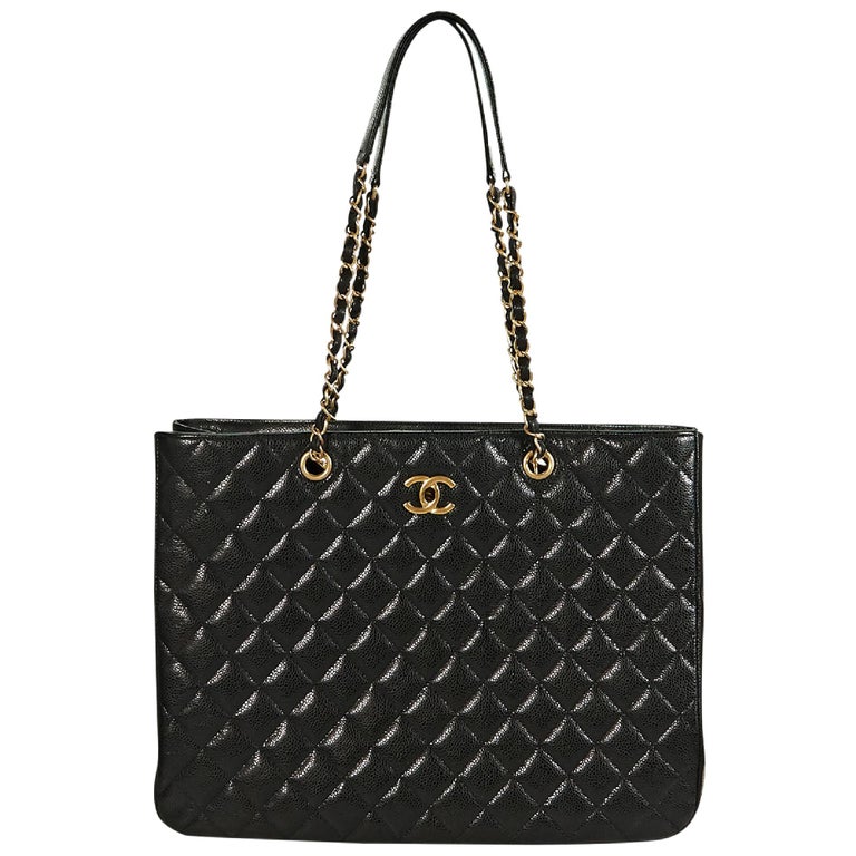 Black Chanel Quilted Leather Shopper Tote Bag at 1stDibs