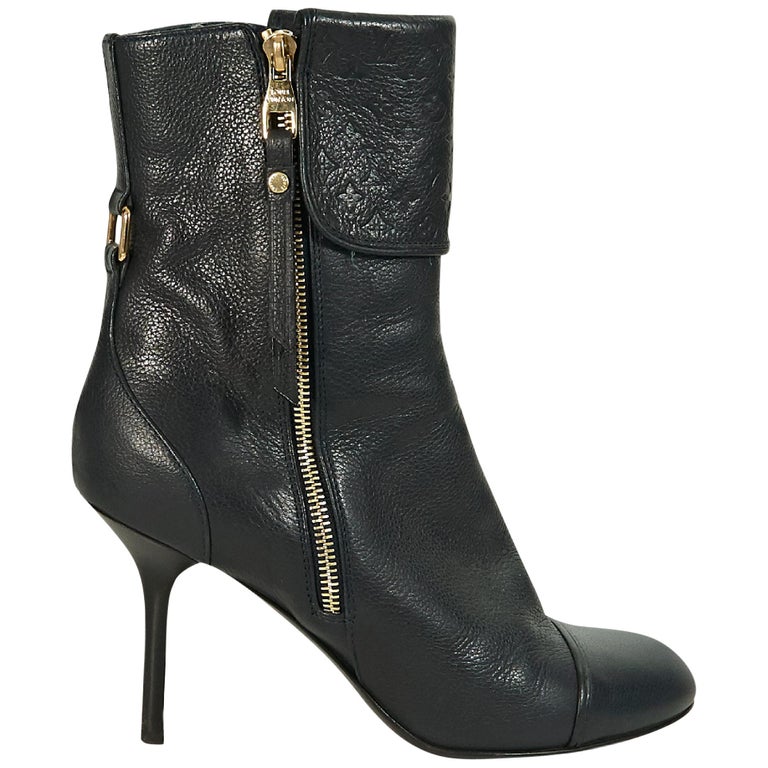 Navy Blue Louis Vuitton Leather Monogram Ankle Boots For Sale at 1stdibs