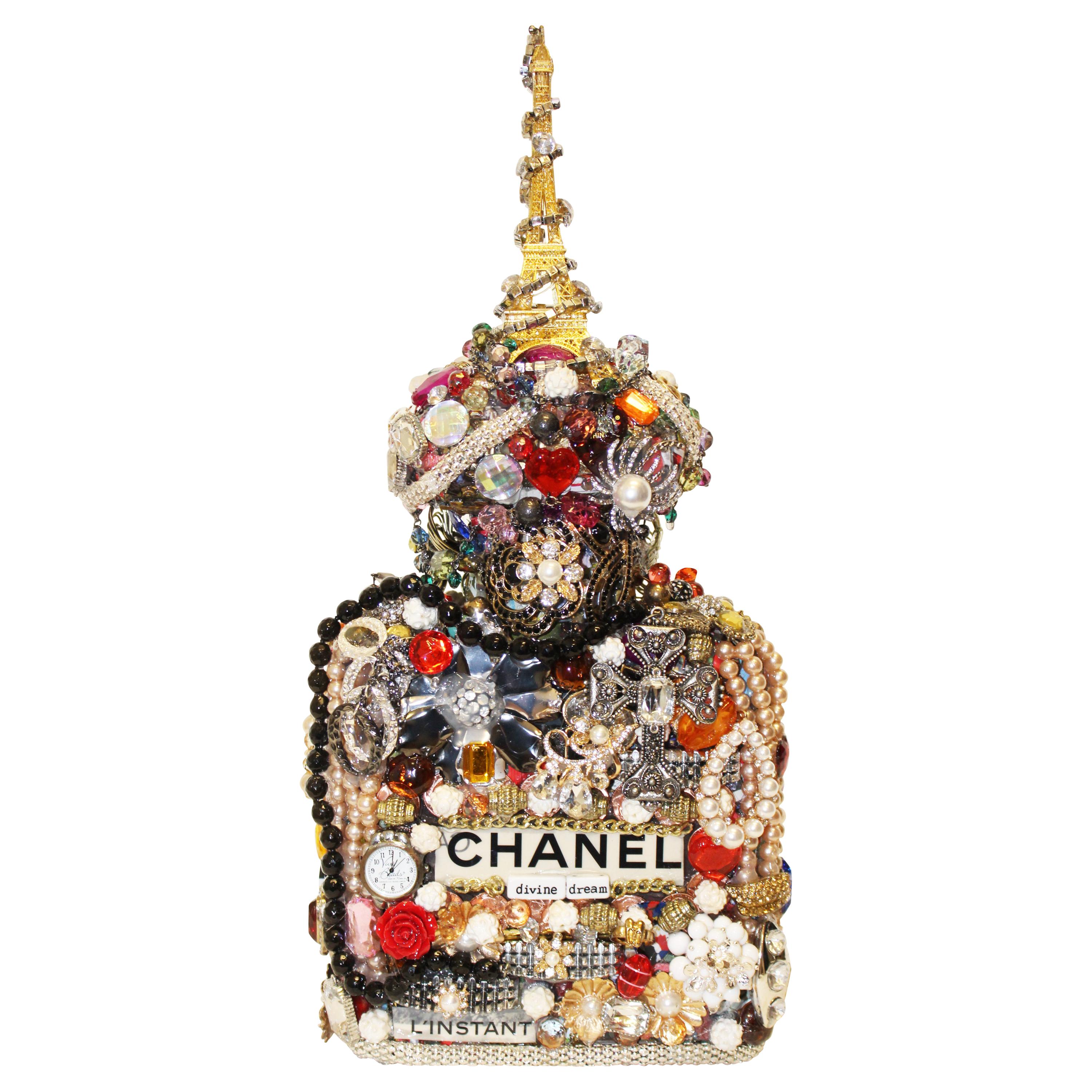 One of a Kind Eclectic Embellished Chanel Eiffel Tower Perfume Bottle