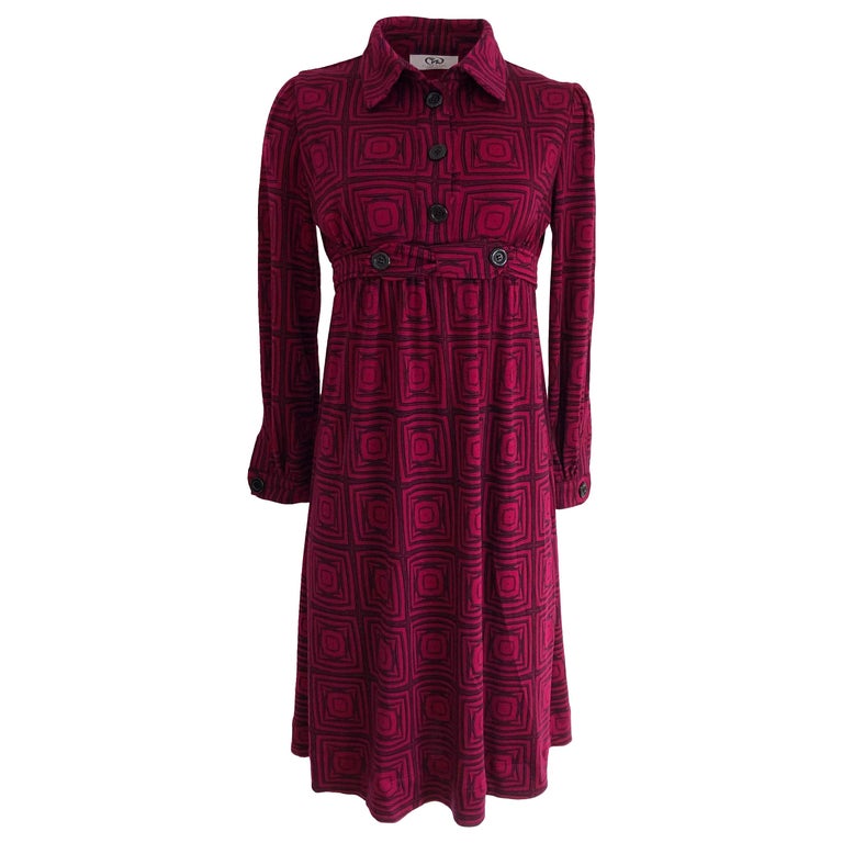 Flora Kung cherry-black printed wool jersey NWT coat dress For Sale at ...