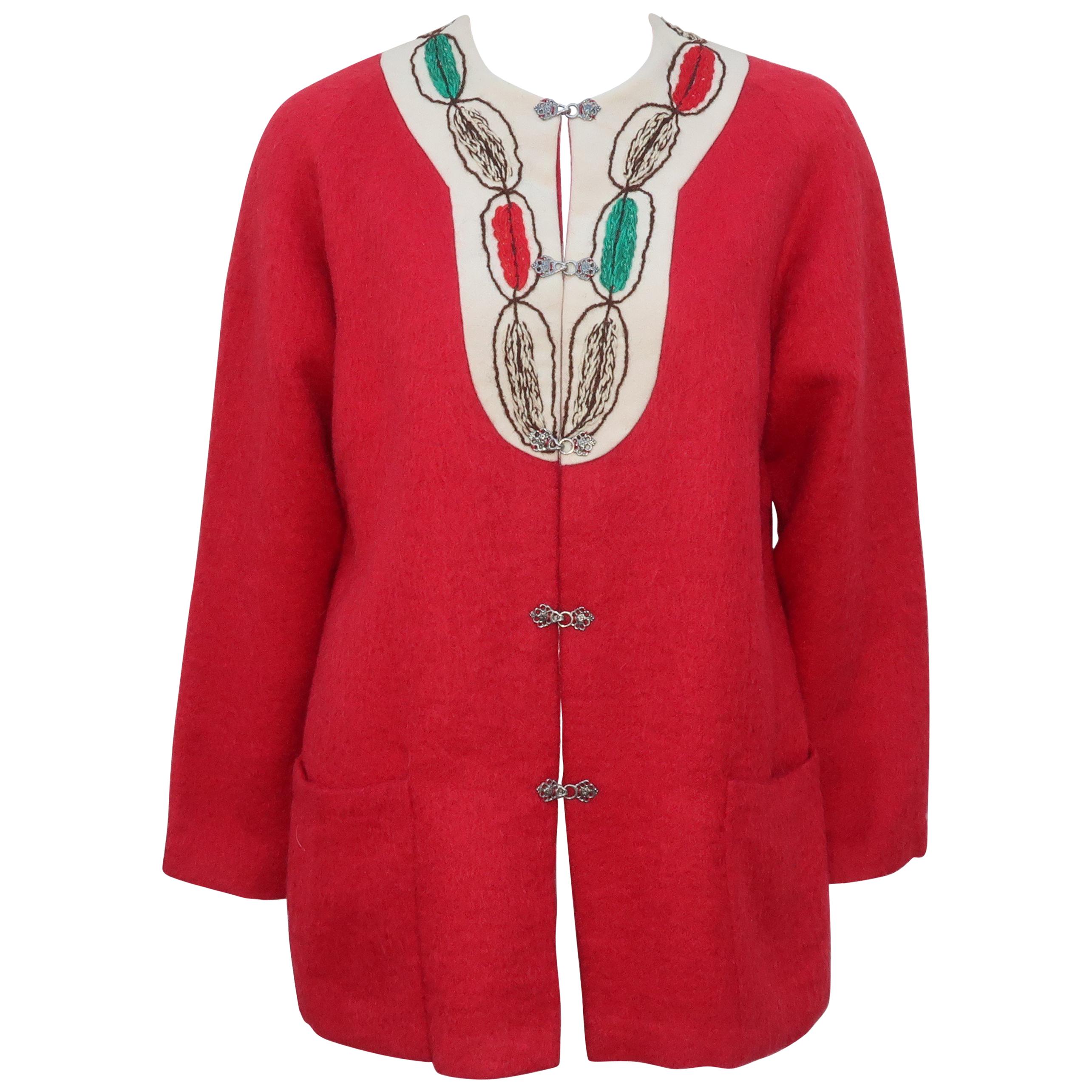 Vintage Norwegian Folkloric Red Mohair Jacket
