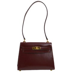 Hermes Kelly Wine Leather Gold Small Evening Shoulder Flap Bag