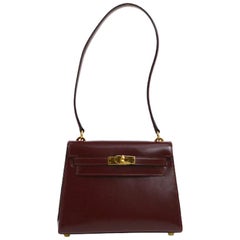 Hermes Kelly Wine Leather Gold Small Evening Shoulder Flap Bag 