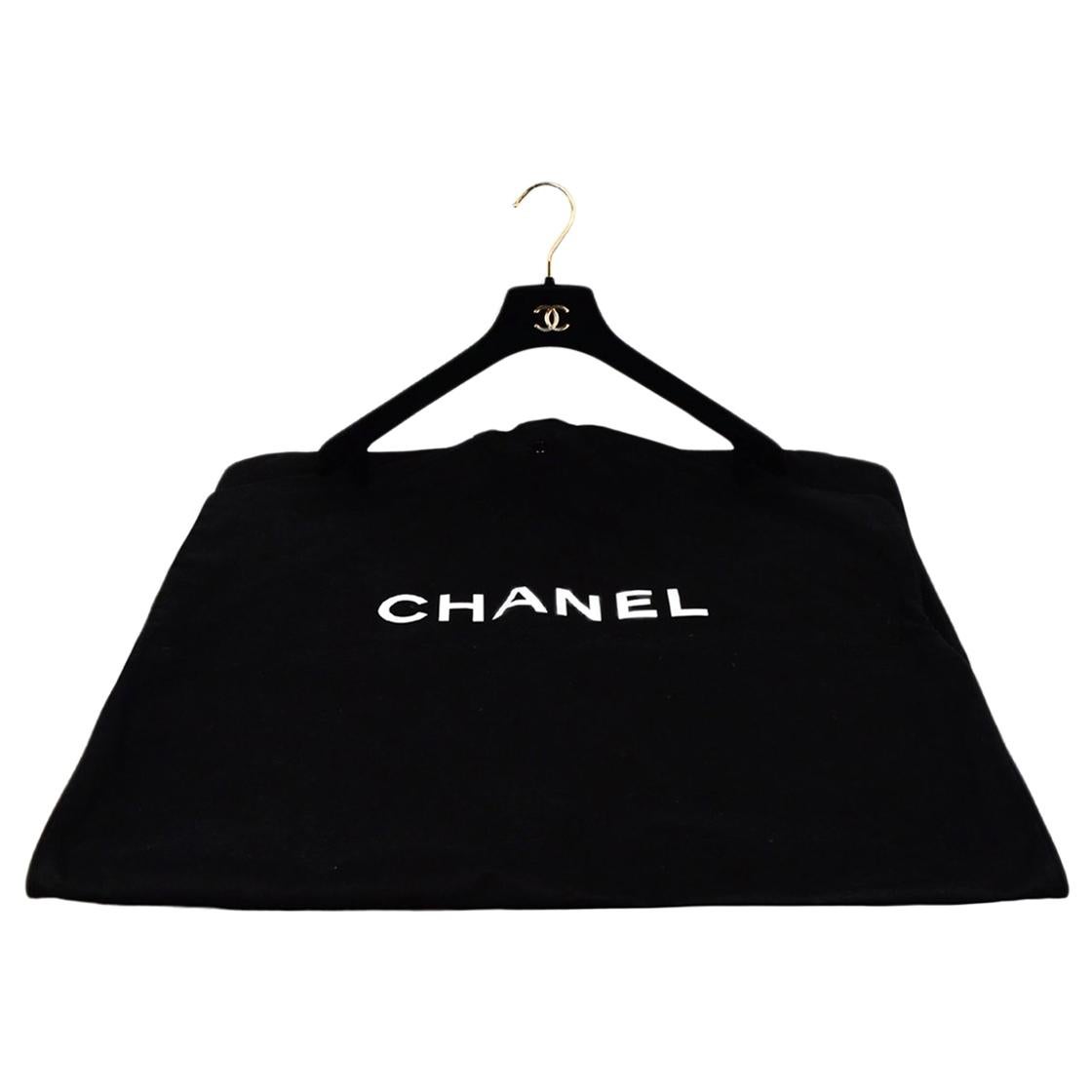 Chanel Logo Black Canvas Garment Bag & Coat CC Velvet Hanger Set