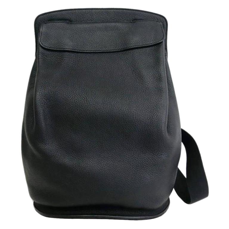 Hermes Black Leather Men's Women's Travel Carryall Shoulder Backpack at