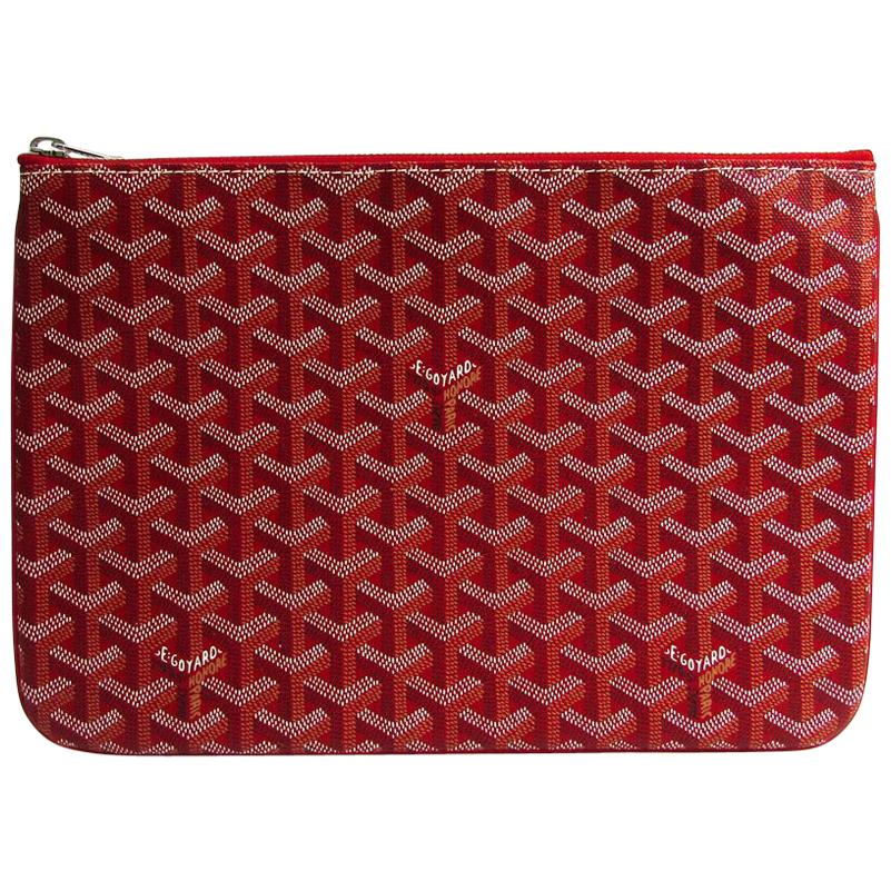 Goyard Red Monogram Canvas Zip Laptop Envelope Travel Business Clutch Bag in Box