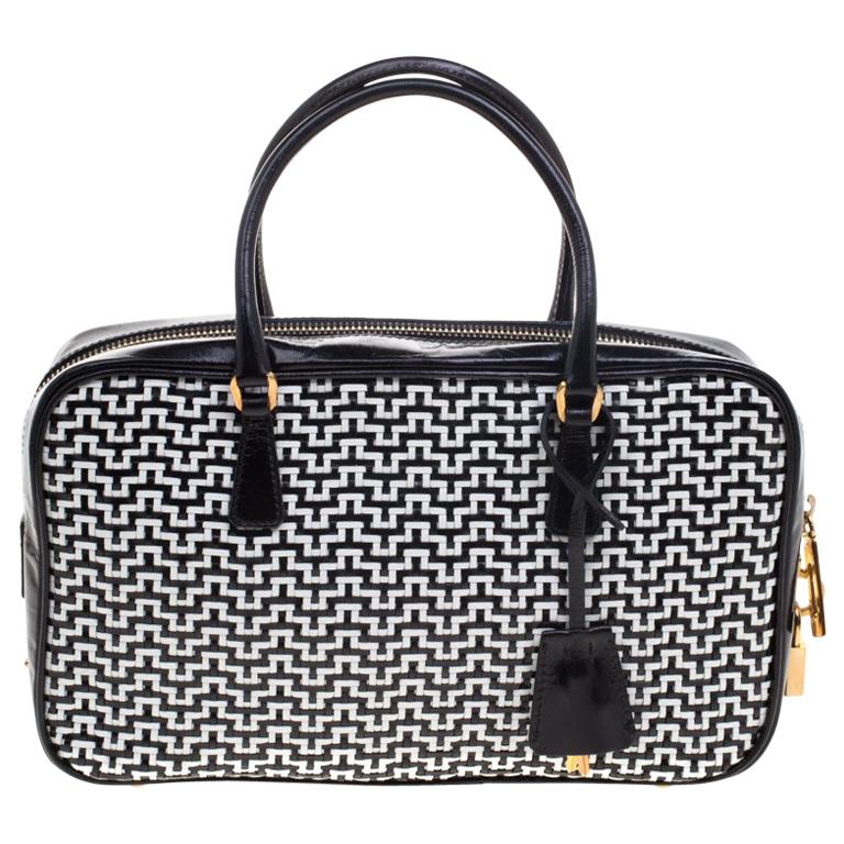Prada Black/White Woven Leather Bowler Bag For Sale at 1stDibs | prada ...