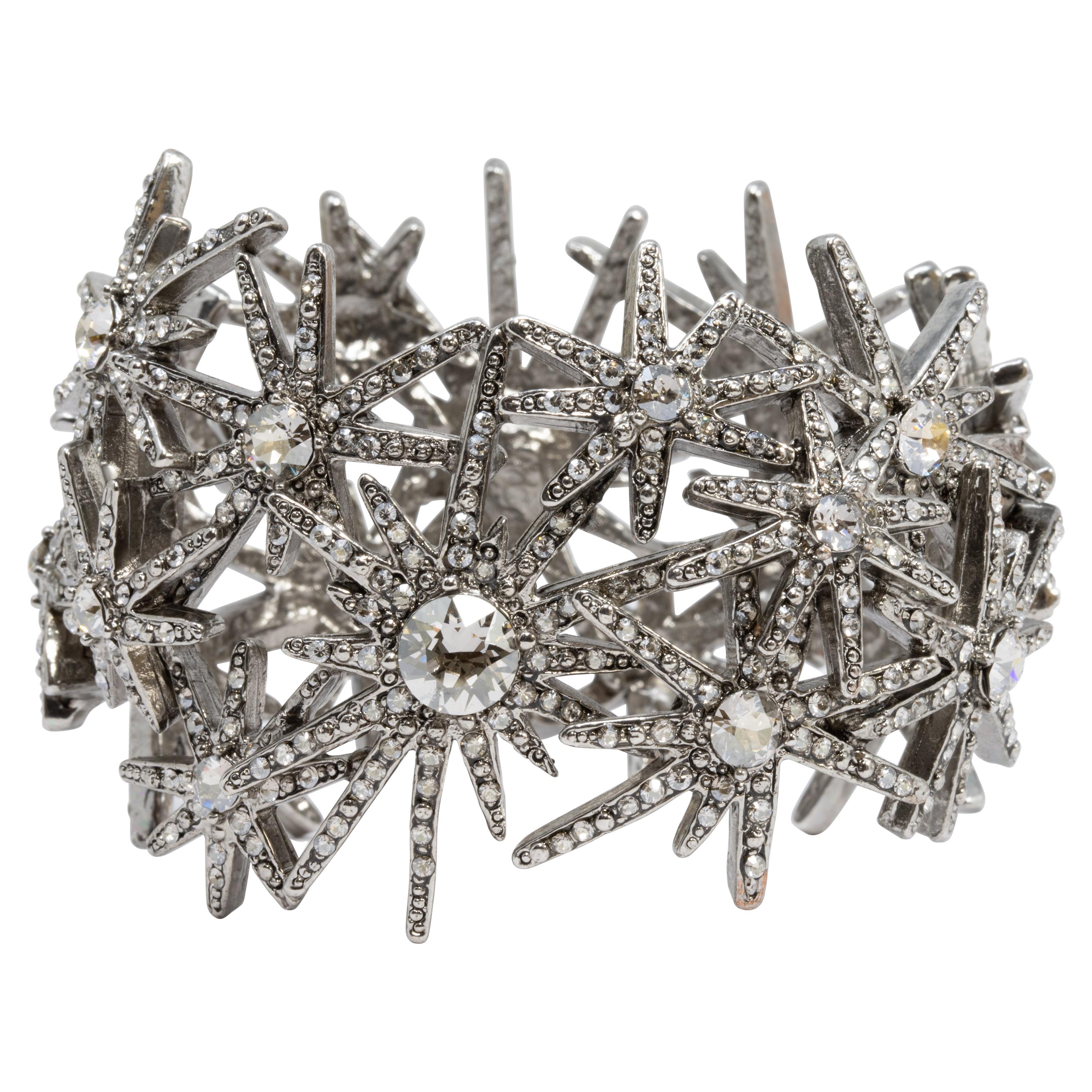 Oscar de la Renta Swarovski Crystal Fireworks Motif Statement Bracelet in Silver