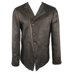 JOHN VARVATOS 38 Black Coated Linen Zip & Buttons Jacket