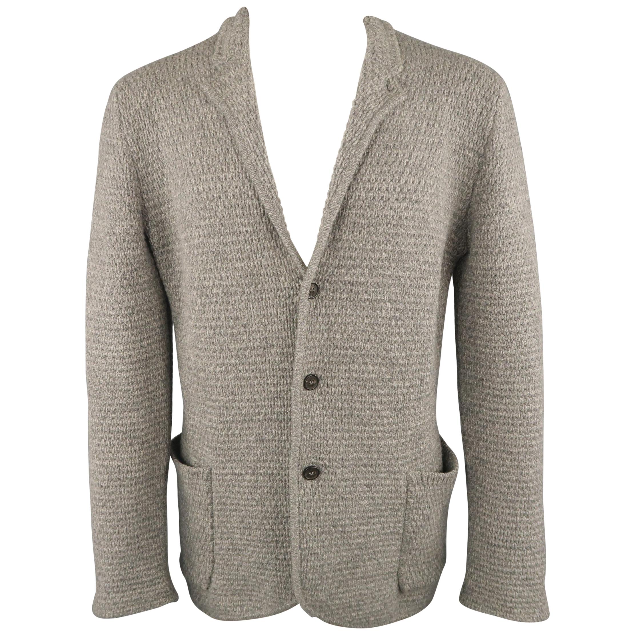 ICEBERG S Grey Knitted Wool / Cashmere / Silk Notch Lapel Cardigan Jacket