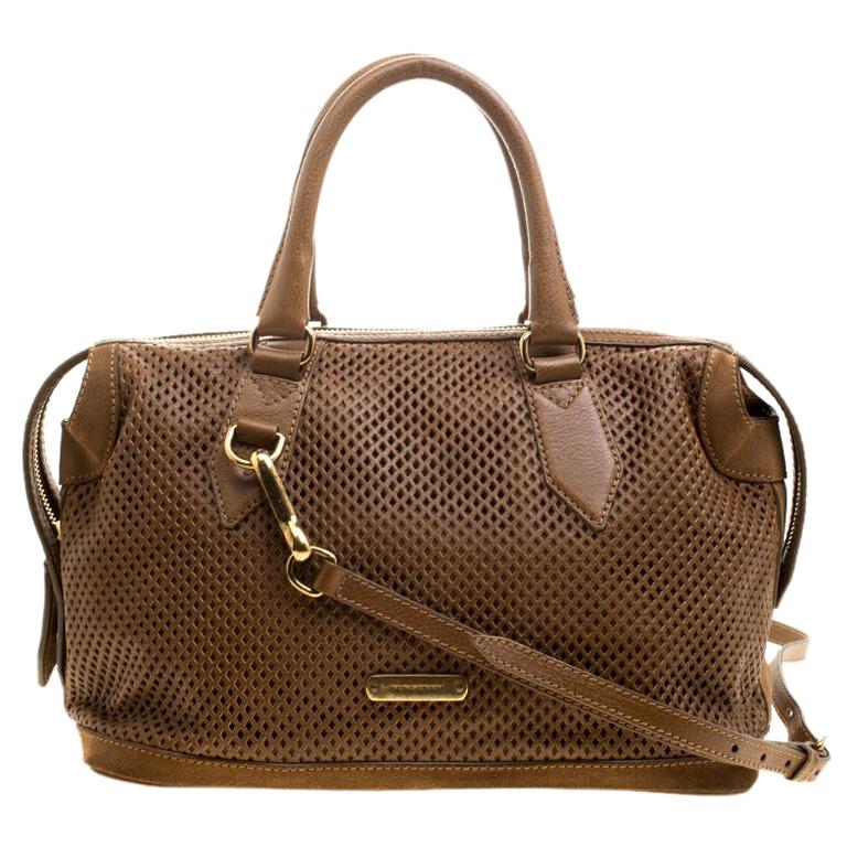 Burberry Brown Perforated Leather Medium Gilmore Satchel For Sale at ...