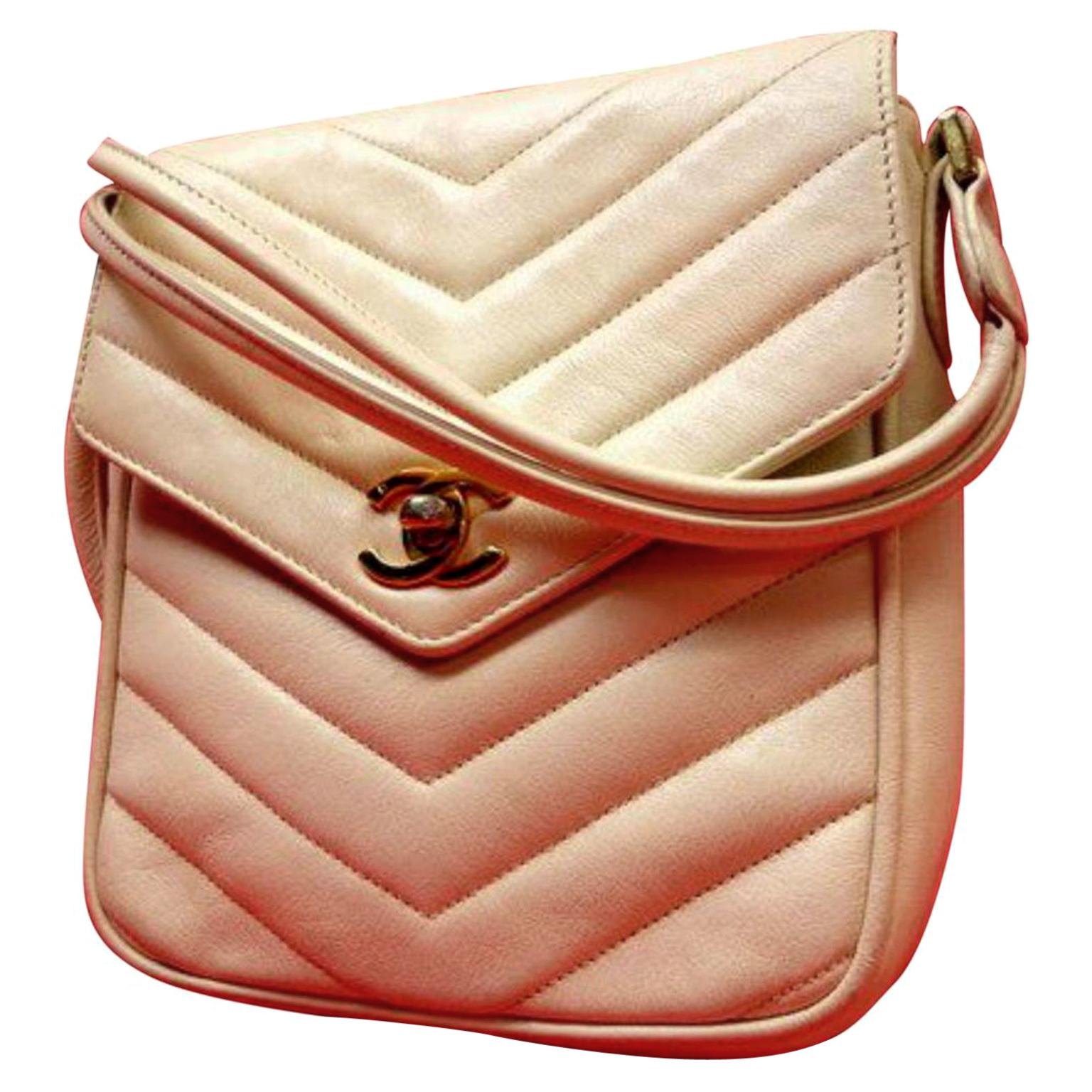 Chanel Chevron Quilted Lambskin Mini Flap 224211 Beige Leather Cross Body Bag For Sale