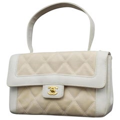 Chanel Kelly Flap 225221 White X Beige Coated Canvas Satchel
