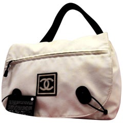 Chanel Messenger Large Cc Sports 225347 White X Black Canvas Messenger Bag