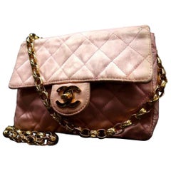 Vintage Chanel Quilted Mini Square Flap 224669 Pink Satin Shoulder Bag