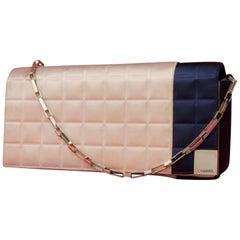 Chanel Wallet on Chain Bicolor Chocolate Bar 225015 Beige X Navy Quilted Satin S