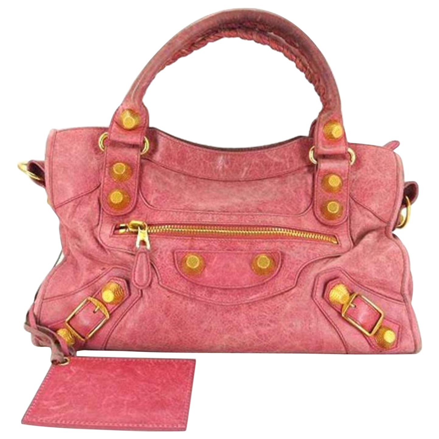 Balenciaga Giant City 218862 Pink X Gold Leather Satchel For Sale