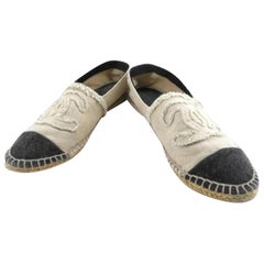 Vintage Chanel Beige X Black Cc Logo Espadrilles 224606 Flats