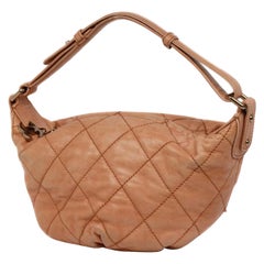 Chanel Hobo Quilted Charm 218519 Salmon Coral Leather Shoulder Bag