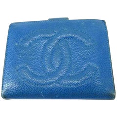 Vintage Chanel Blue Caviar Cc Bifold Snap 232490 Wallet