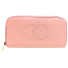 Vintage Chanel Caviar Cc Logo L-gusset Zip Around Wallet 232143 Pink Leather Clutch