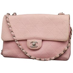 Vintage Chanel Classic Flap Silver Quilted 232361 Pink Jersey Shoulder Bag