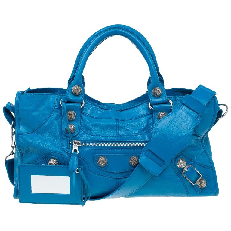 Balenciaga Turquoise Leather GSH Part Time Top Handle Bag For Sale at ...