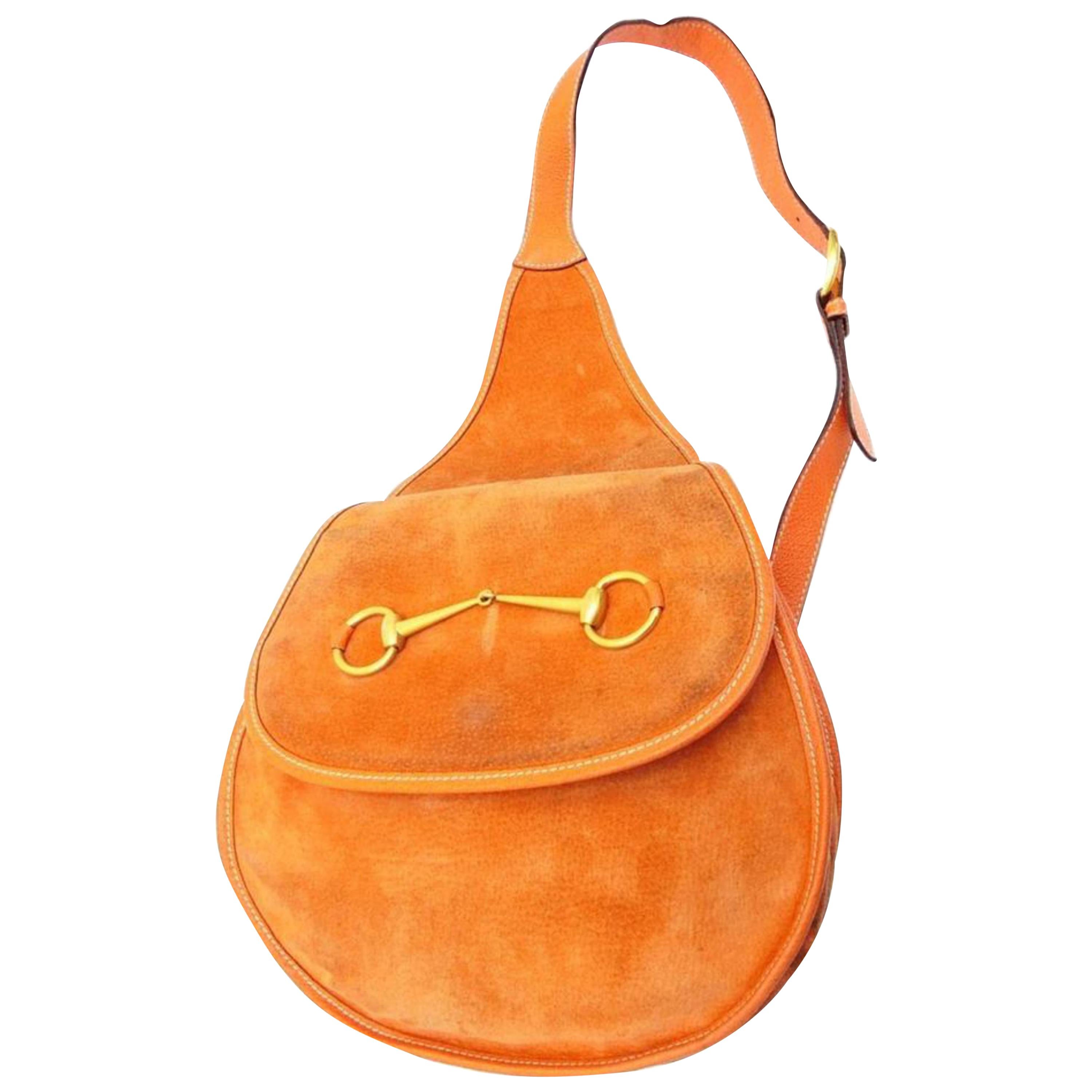 Gucci Horsebit Burnt Body 228677 Orange Suede Leather Shoulder Bag For Sale