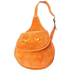 Vintage Gucci Horsebit Burnt Body 228677 Orange Suede Leather Shoulder Bag