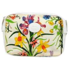 Vintage Gucci Multicolor Floral Disco Cross Body 232573 White Canvas Shoulder Bag