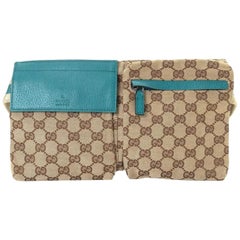 Gucci Monogram Gg Belt Fanny Pack 227130 Teal Coated Canvas Cross Body Bag