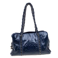 Chanel Navy Blue Glazed Leather Modern Chain Tote