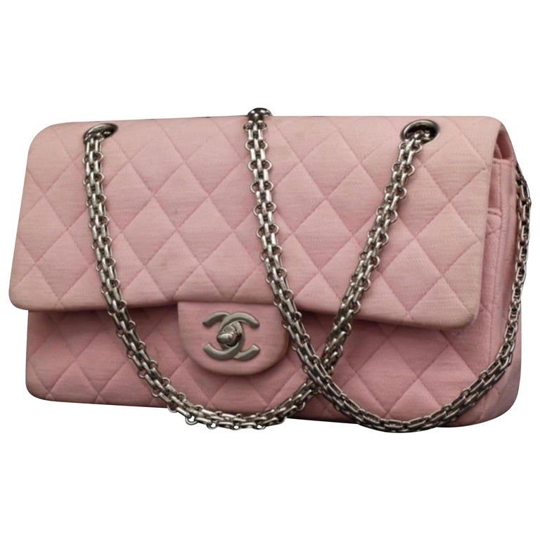 Chanel Mademoiselle Classic Flap Medium Quilted 231621 Pink Cotton Shoulder  Bag