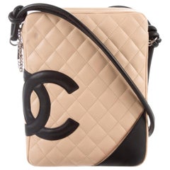 Vintage Chanel Messenger Cambon Quilted Ligne 228755 Beige Leather Cross Body Bag