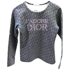 Vintage Dior Blue J'adore Signature Oblique Trotter Crystal Logo 23231717 Tee Shirt