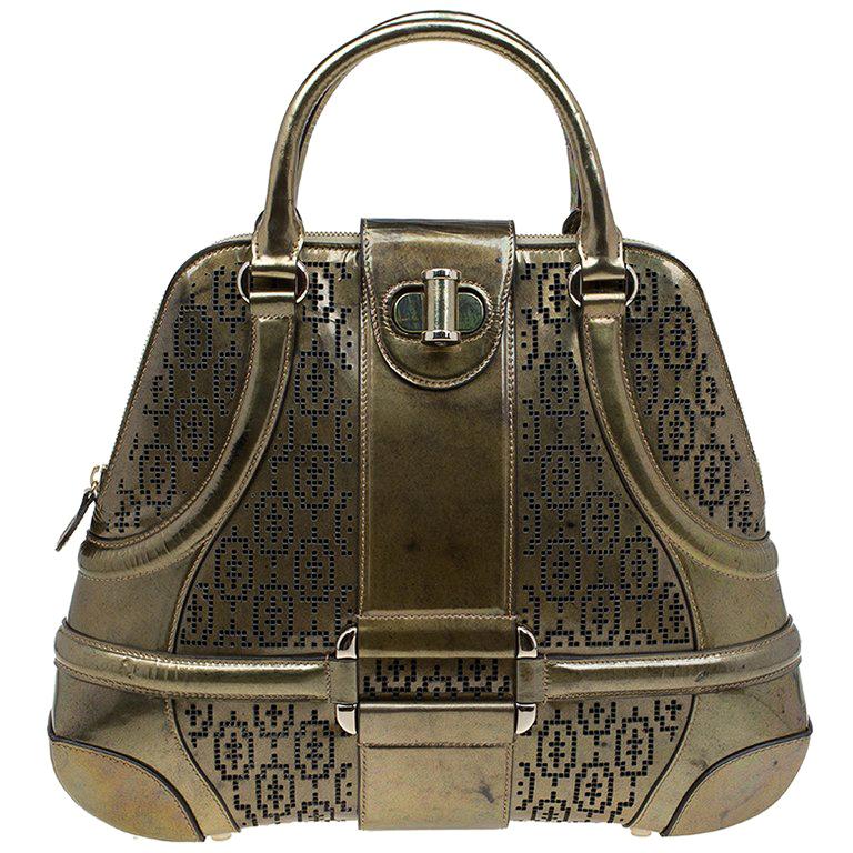 Alexander Mcqueen Gold Perforated Patent Leather Novak Satchel