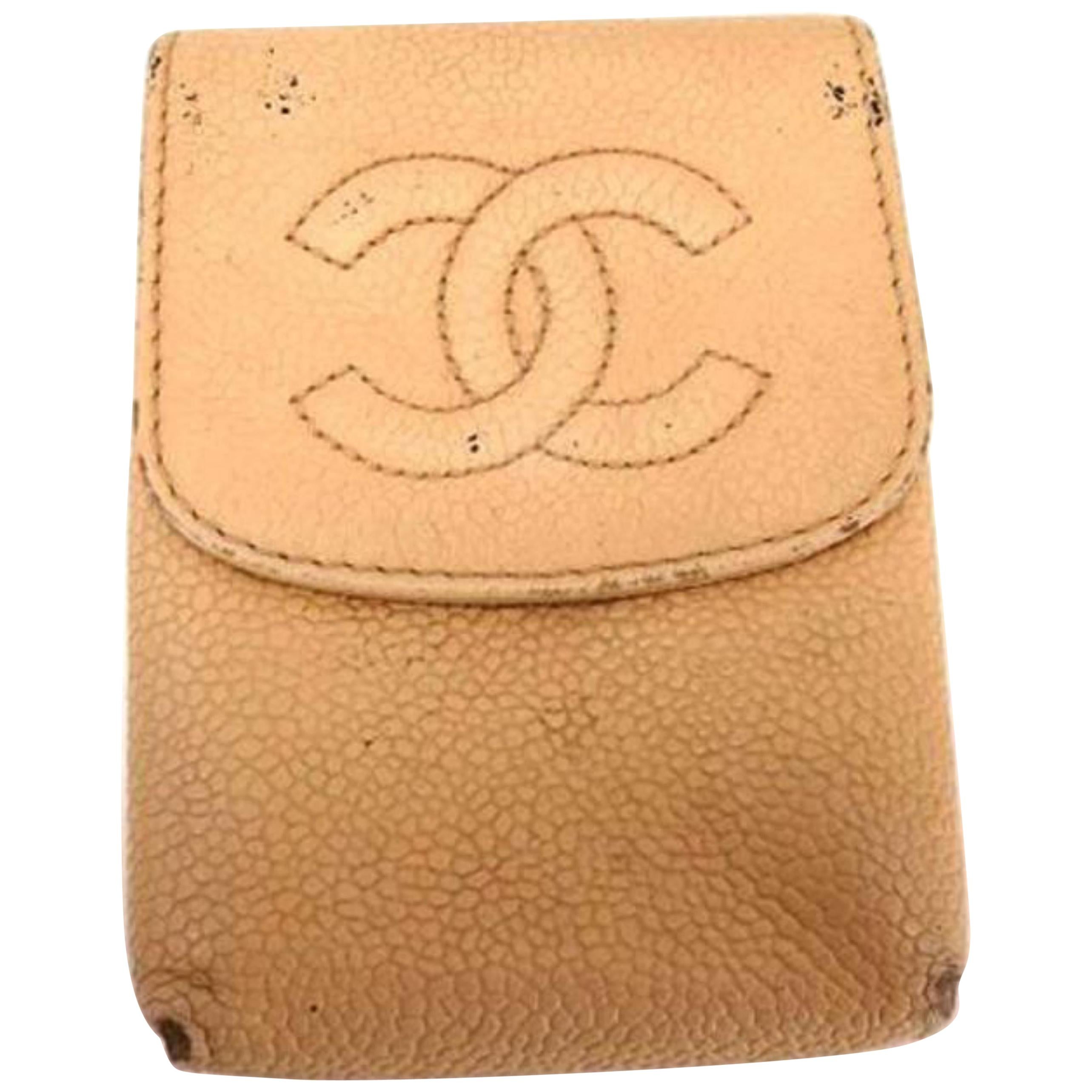 Chanel Beige Cc Logo Caviar Pouch 216757 For Sale