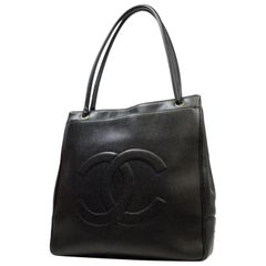Vintage Chanel Caviar Cc Logo 225537 Black Leather Tote