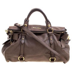 Miu Miu Dark Beige Leather Bow Top Handle Bag