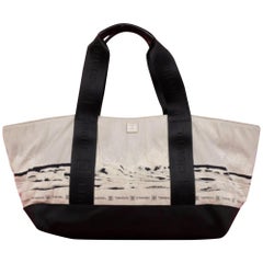 Vintage Chanel Cc Beach Tote 226493 Black X Ivory X Gray Nylon Shoulder Bag